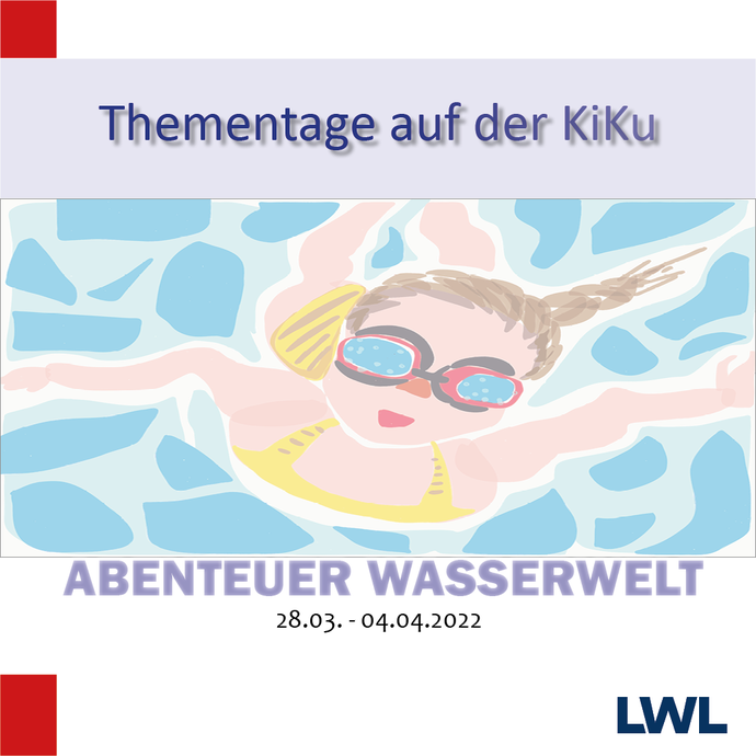 Karrikatur eines schwimmenden Menschen mit Schwimmbrille und Badekappe
