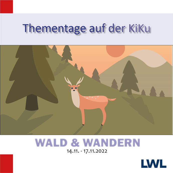 Eine Zeichnung eines Hirsches, der in einem Wald steht
