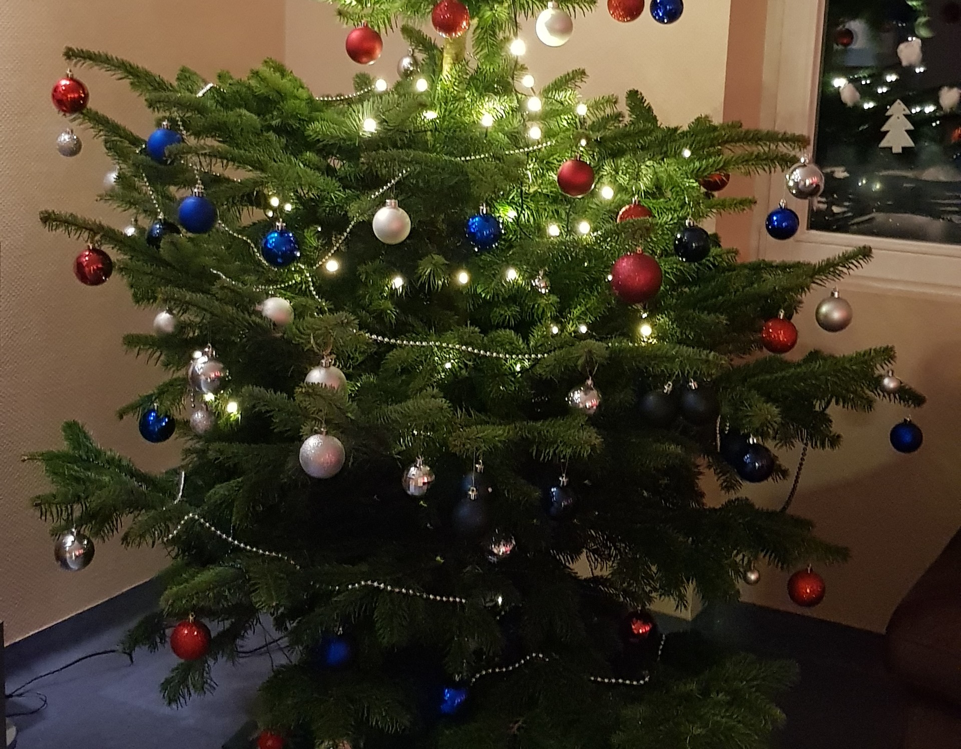 Ein geschmückter Weihnachtsbaum.